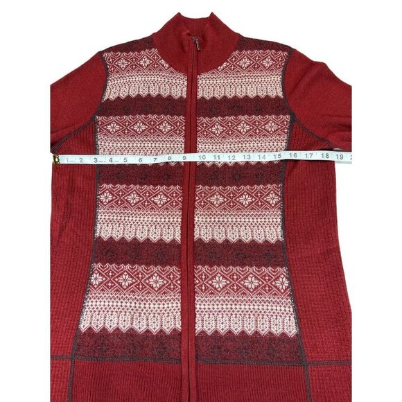 Eddie Bauer Sweater Womens L Red Nordic Fair Isle Zip Up Cardigan Wool Blend - Picture 6 of 7
